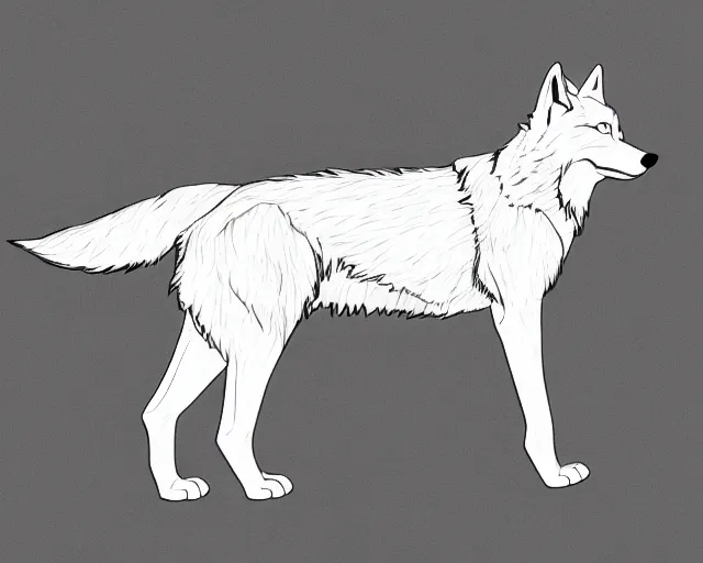 Prompt: professional digital art of a full-body outline of a wolf, very simple, all white with black lines, high quality, HD, 8K,