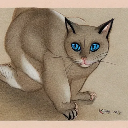 Image similar to an illustration of a siamese cat, by ken sugimori in 1 9 9 8.