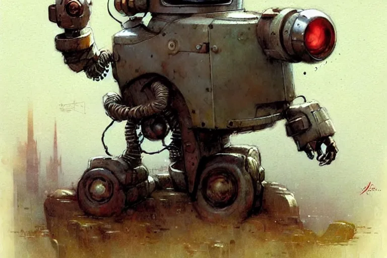 Image similar to adventurer ( ( ( ( ( 1 9 5 0 s retro future robot android robot mouse wagon dramatic moment. muted colors. ) ) ) ) ) by jean baptiste monge!!!!!!!!!!!!!!!!!!!!!!!!! chrome red