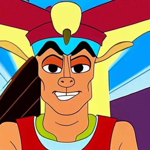 Image similar to a film still of jim carrey as emperor kuzco