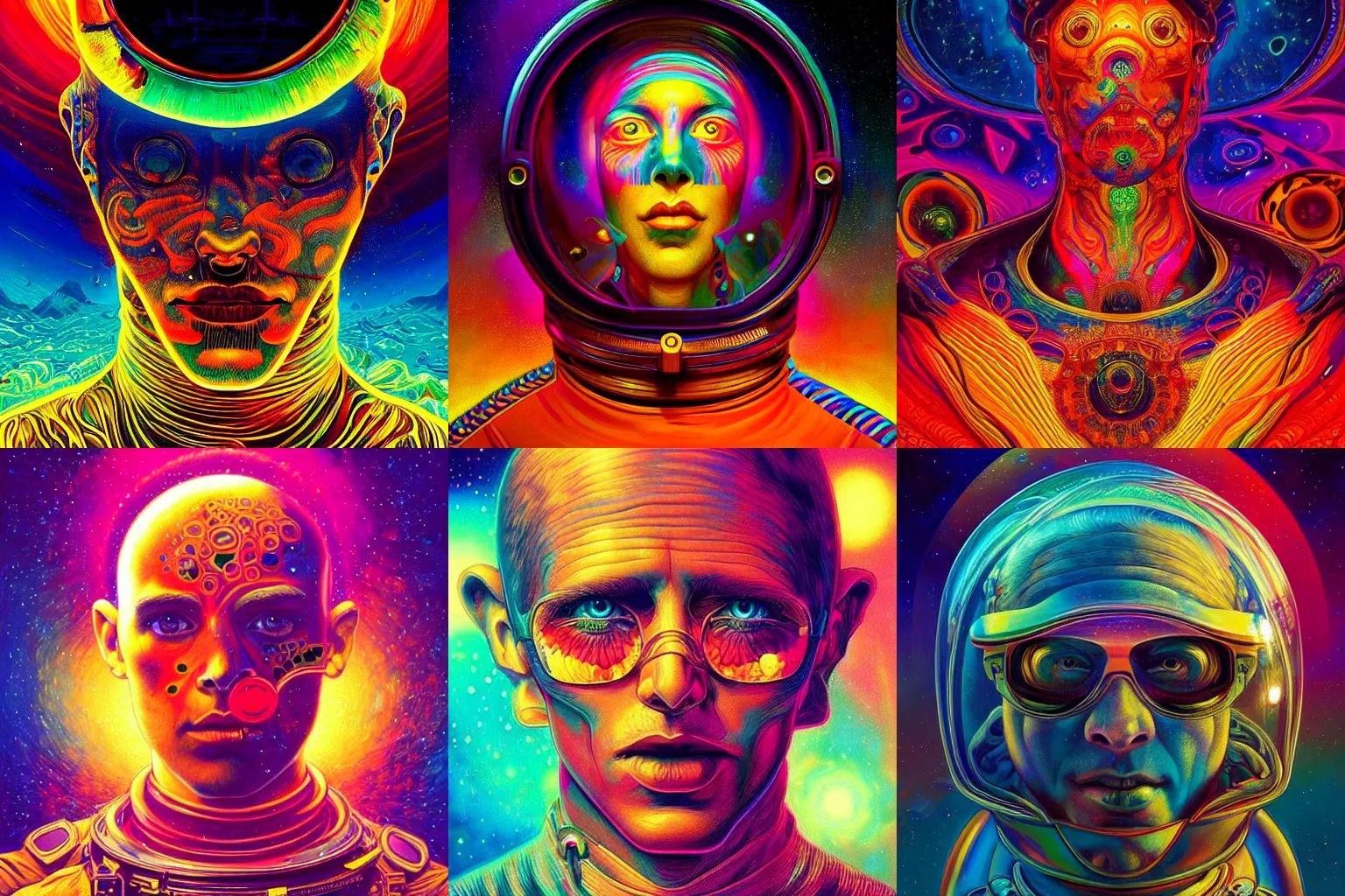 Prompt: An extremely psychedelic experience, colorful, surreal, dramatic lighting, cosmonaut, LSD, face, detailed, intricate, elegant, golden ratio, highly detailed, digital painting, artstation, concept art, smooth, sharp focus, illustration, art by Sam Spratt, Dan Mumford, Jim Burns, Artem Demura and Alphonse Mucha