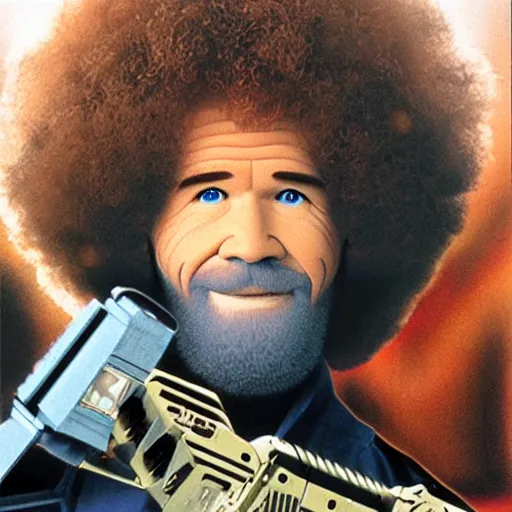 Prompt: Bob Ross as a cyborg