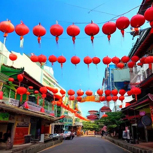 Image similar to a street in chinatown, singapore, by moebius