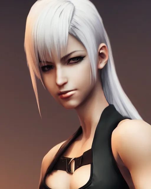 Prompt: tifa lockhart with white hair, beautiful face, perfect, attractive, illuminated, ultra realistic, atmosphere, cinematic, artstation, highly detailed, art by blair armitage and seunghee lee