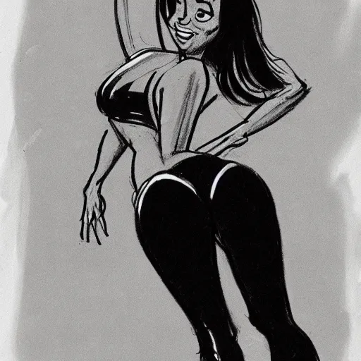 Image similar to milt kahl sketch of thick cuban girl wearing black yoga pants