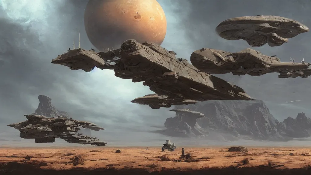 Image similar to small organic dropship lander design by john schoenherr and glenn barr, epic cinematic matte painting