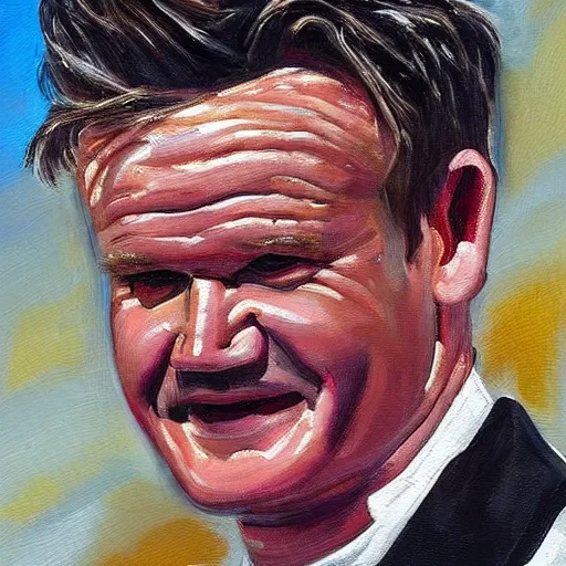 Prompt: a painting of Gordon Ramsey's forehead wrinkles as waves