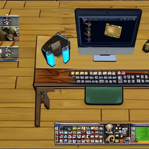 Prompt: a picture of an average runescape player sitting at a computer