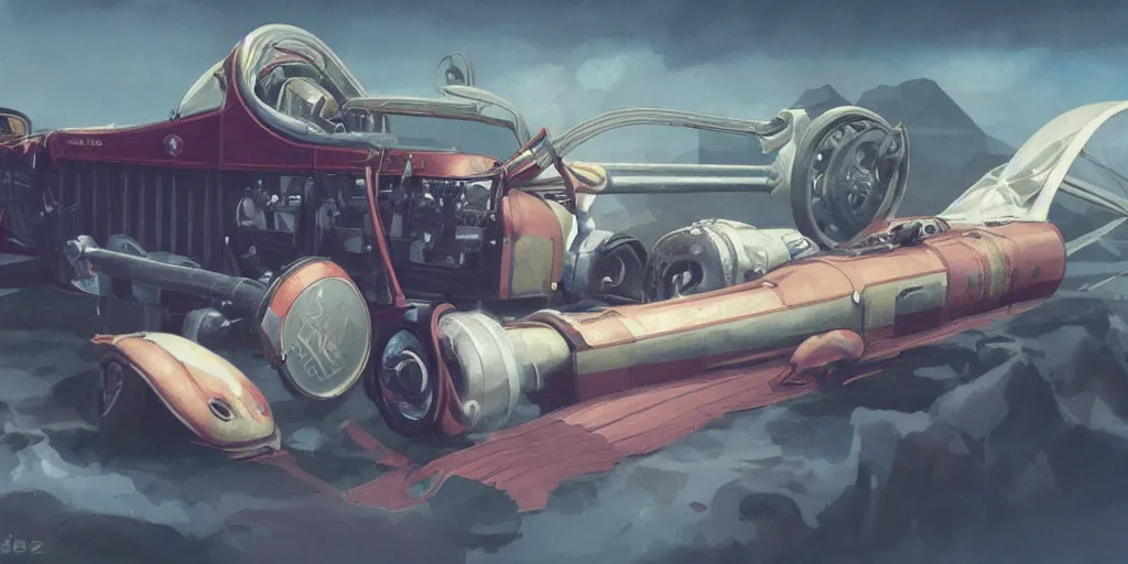 Image similar to 1920's hotrod featured in no mans sky concept art, highly detailed, soft colors, art by by Charlie Bowater, by Mark Brooks