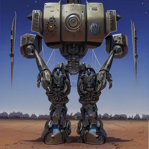 Image similar to occult mobile suit inscribed with runes, demonic mechanical exoskeleton wearing hardsurface armour by simon stalenhag, frank gehry, rob gonsalves, bandai box art