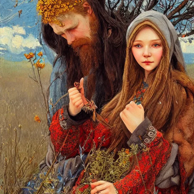 Image similar to russian folk fairytales, an ultrafine detailed painting, academic art, detailed realistic faces, artstation, by pavel korin, viktor vasnetsov