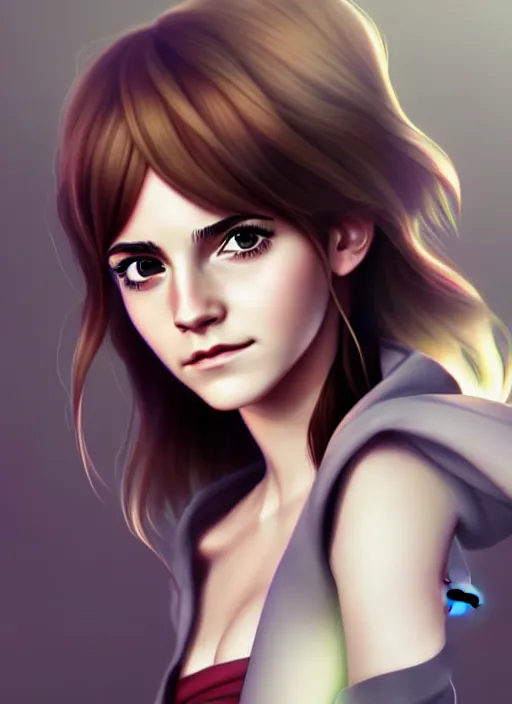 Image similar to Emma watson as an anime character digital illustration portrait design by Ross Tran, artgerm detailed, soft lighting