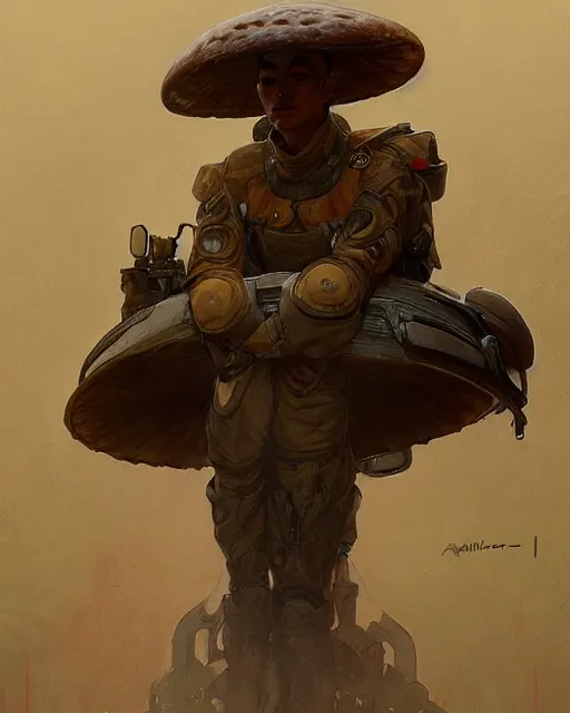 Image similar to portrait of a mushroom!!!!!!!!!!! ( ( ( ( humanoid ) ) ) ) wearing a formal military outfit, science fantasy painting, elegant intricate digital painting artstation, greg rutkowski and alphonse mucha, detailed