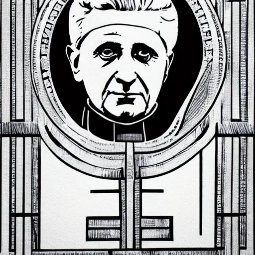 Image similar to portrait of pope pope benedict xvi screen print, high detail 8 k
