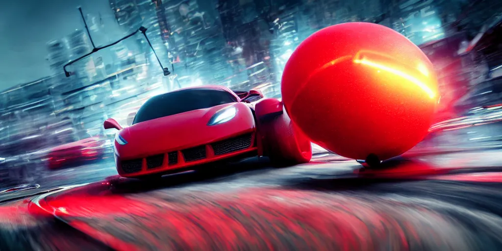Prompt: a really cool red ball driving a really cool car, realistic 4 k octane beautifully detailed render, 4 k post - processing, highly detailed, intricate complexity, epic composition, magical atmosphere, cinematic lighting, masterpiece, ultra hd