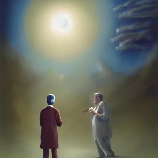 Image similar to a hazy painting of a Jehova’s Witness spreading the word