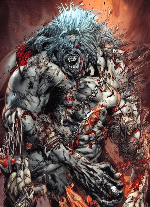 Prompt: first issue of lobo comic book cover art by simon bisley and ariel olivetti, au naturel, hyper detailed, digital art, trending in artstation, cinematic lighting, studio quality, smooth render, unreal engine 5 rendered, octane rendered, art style by klimt and nixeu and ian sprigger and wlop and krenz cushart