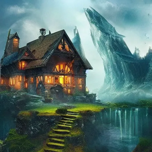 Prompt: nice comfy house fantasy, epic, cinematic, humongous and beautiful landscape