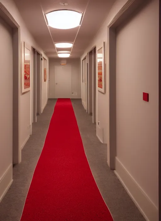 Image similar to a photograph of a hallway designed by Billy Baldwin, red color palette, 35mm, pentax, studio lighting