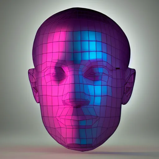 Image similar to a 3d human head made up of shiny holograms