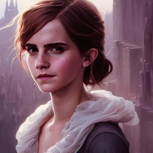 Image similar to highly detailed portrait of emma watson, stephen bliss, unreal engine, fantasy art by greg rutkowski, loish, rhads, ferdinand knab, makoto shinkai and lois van baarle, ilya kuvshinov, rossdraws, tom bagshaw, global illumination, radiant light, detailed and intricate environment