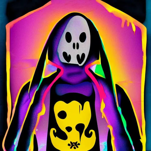 Image similar to ghostface from Scream (1996 film) in the style of Lisa Frank