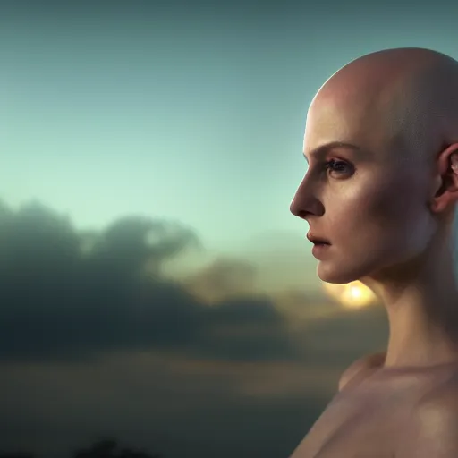 Image similar to photographic portrait of a stunningly beautiful renaissance cyberpunk bald female in soft dreamy light at sunset, contemporary fashion shoot, by edward robert hughes, annie leibovitz and steve mccurry, david lazar, jimmy nelsson, breathtaking, 8 k resolution, extremely detailed, beautiful, establishing shot, artistic, hyperrealistic, beautiful face, octane render