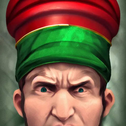 Image similar to countryballs russian empire with a green cap on his head digital art, 8 k, character, realism, anime, portrait