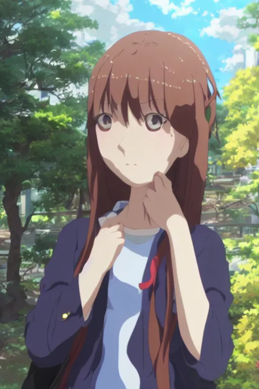 Prompt: A japanese anime high school girl, high detail portrait, Makoto Shinkai, kyoto animation