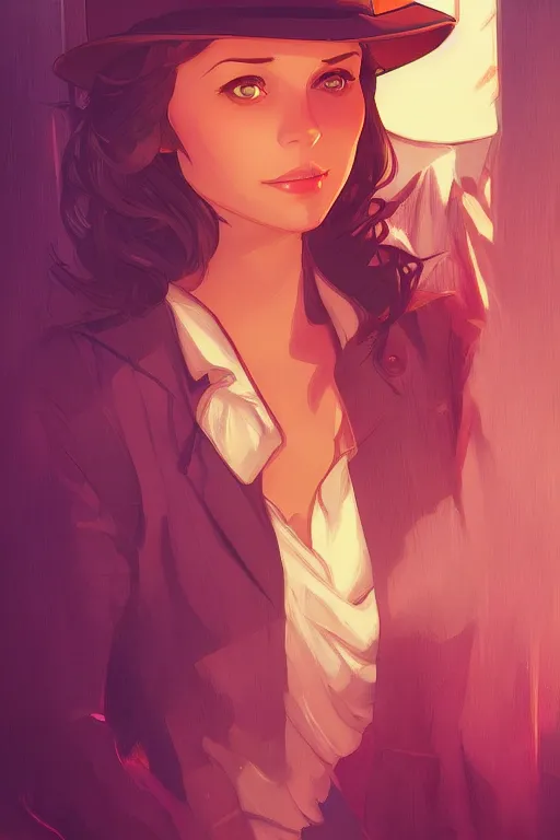 Image similar to portrait of a female indiana jones, stylized, cinematic, ambient lighting, 4 k, lois van baarle, ilya kuvshinov, rossdraws, alphonse mucha, jung gi kim, artstation