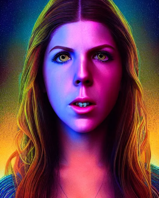 Prompt: portrait ultra dimensional anna kendrick entity, accidentally tripping on dmt and acid, psychedelic experience, overwhelming psychosis of self realization and burning awakening, ultra high definition, unreal engine 5, hyperrealism, masterpiece composition, by casey weldon, barclay shaw 8 k photorealistic