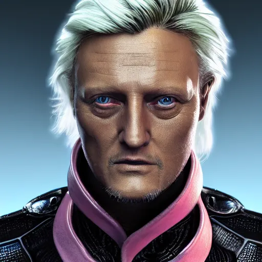 Prompt: rutger hauer as a fantasy rogue, closeup character portrait, symmetrical perfect face, porcelain skin, pink twintail hair and cyan eyes, ultra detailed, digital art, unreal engine 5, octane render, 2 d anime, 8 k