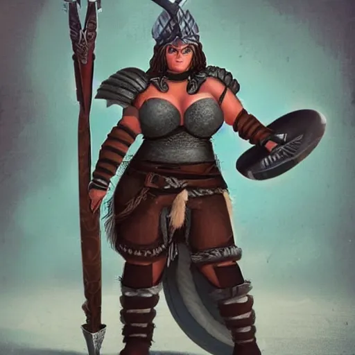 Prompt: full body photo of a thicc valkyrie warrior with weapons