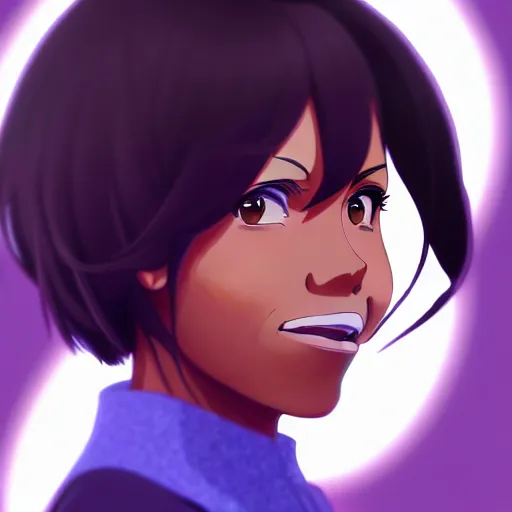 Prompt: beautiful makoto shinkai anime style digital painting portrait of michelle obama, 4 k, 8 k, hd, high resolution, highly detailed, intricate detail, ultra realistic faces, digital art, trending on artstation, your name, weathering with you