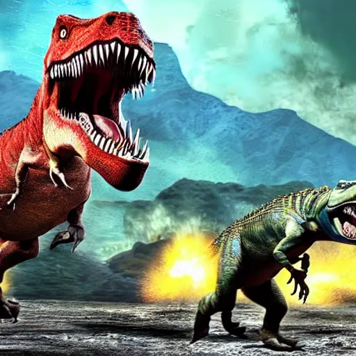 Prompt: dinosaurs getting punched and destroyed 4 k hd angry explosions - 9