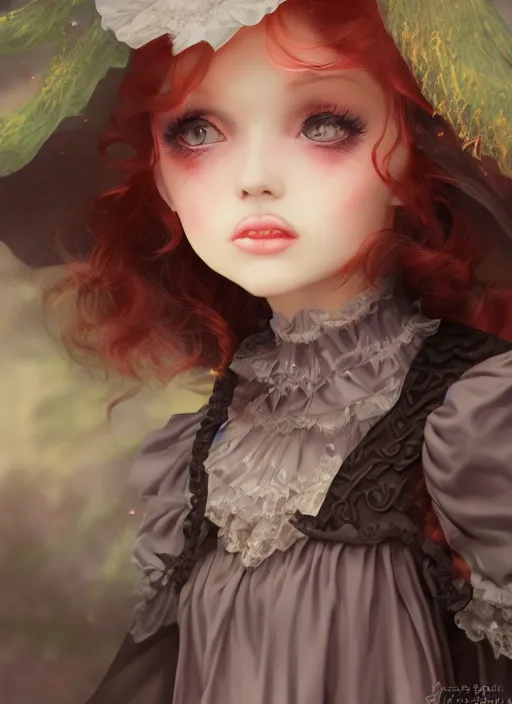 Prompt: beautiful witch girl in lolitafashion dress, mystical, character, closeup headshot, in the style of artgerm, artstation, wlop, alexis franklin, cgsociety, 8 k resolution, detailed