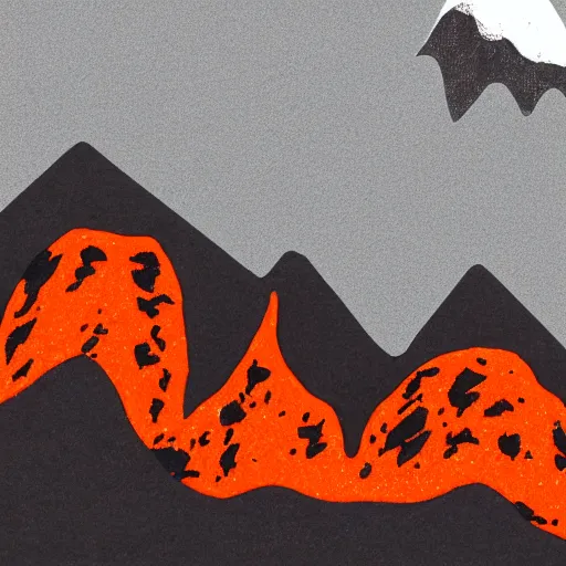 Image similar to a baby magma golem made of rock and lava, dark grey and orange colours, volcano in the background, detailed