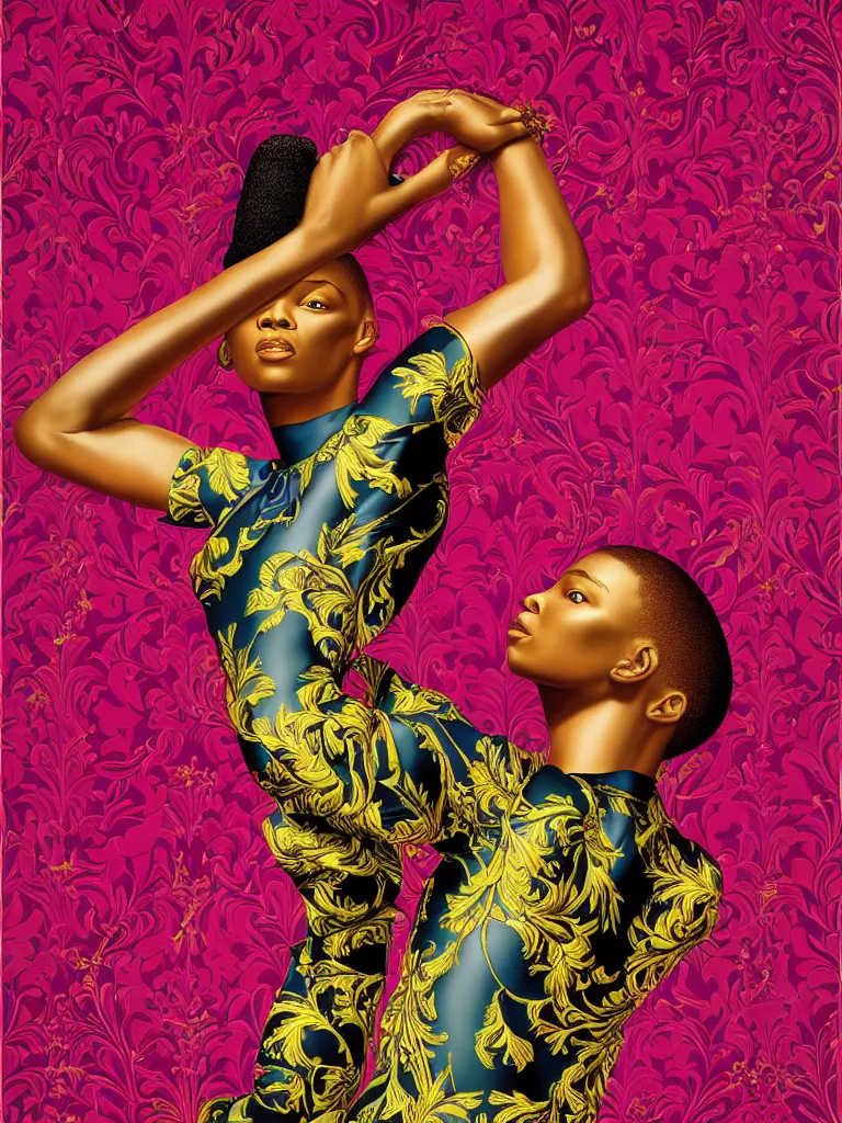 Prompt: fragrance advertising campaign by kehinde wiley, highly detailed, intricate, saturated colors