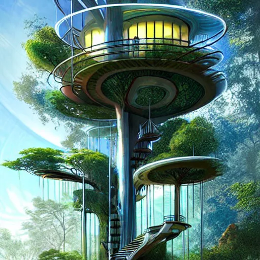 Prompt: a fantastic ultra modern treehouse by stephan martiniere