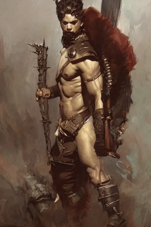 Image similar to warrior, attractive male, character design, painting by gaston bussiere, greg rutkowski, katsuya terada, frank frazetta, tom of finland, trending on artstation