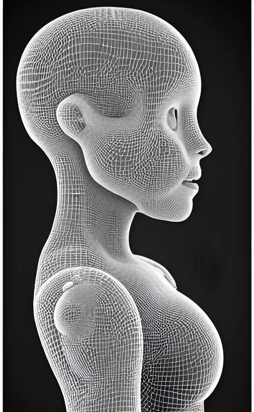 Image similar to a black and white 3D render of a beautiful profile face portrait of a female vegetal-dragon-cyborg, 150 mm, orchid stems, ivy, fine vegetal lace, Mandelbrot fractal, anatomical, flesh, facial muscles, microchip, veins, arteries, full frame, microscopic, elegant, highly detailed, flesh ornate, elegant, high fashion, rim light, octane render in the style of H.R. Giger