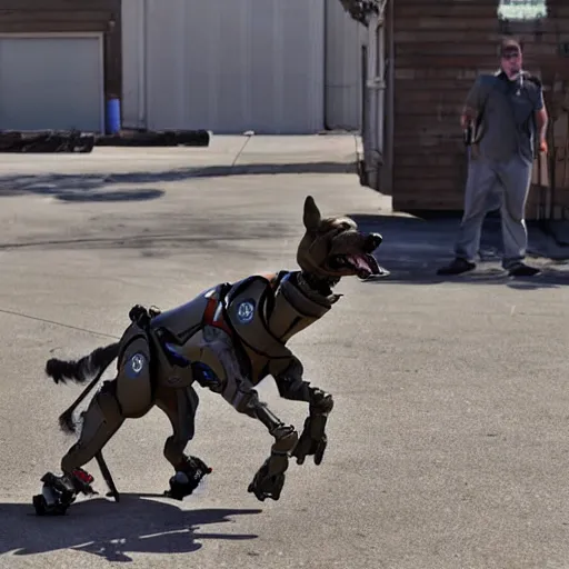 Image similar to boston dynamics dog fighting a war