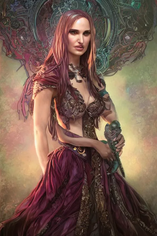 Prompt: Natalie Portman as Jinx from Arcane, cute, fantasy, intricate, elegant, highly detailed, digital painting, 4k, HDR, concept art, smooth, sharp focus, illustration, art by artgerm and H R Giger and alphonse mucha