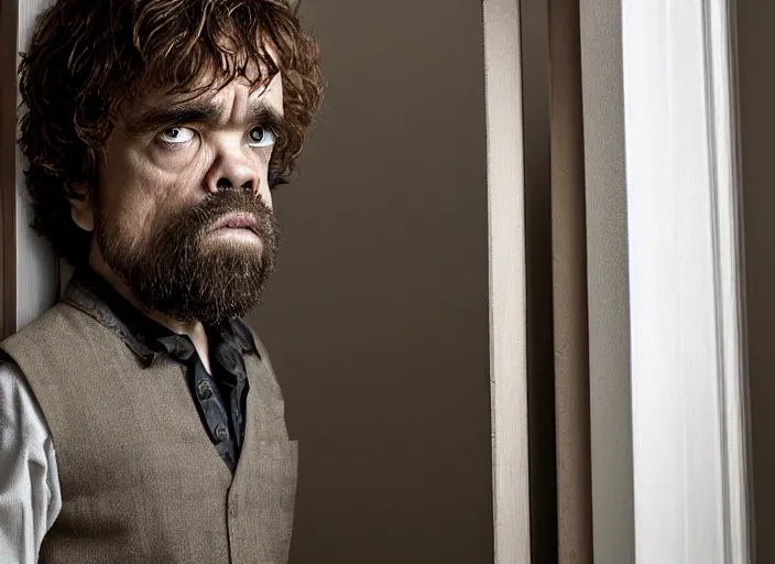 Prompt: peter dinklage looking out of a closet, movie still, from the new ringu movie, 8 k, realistic