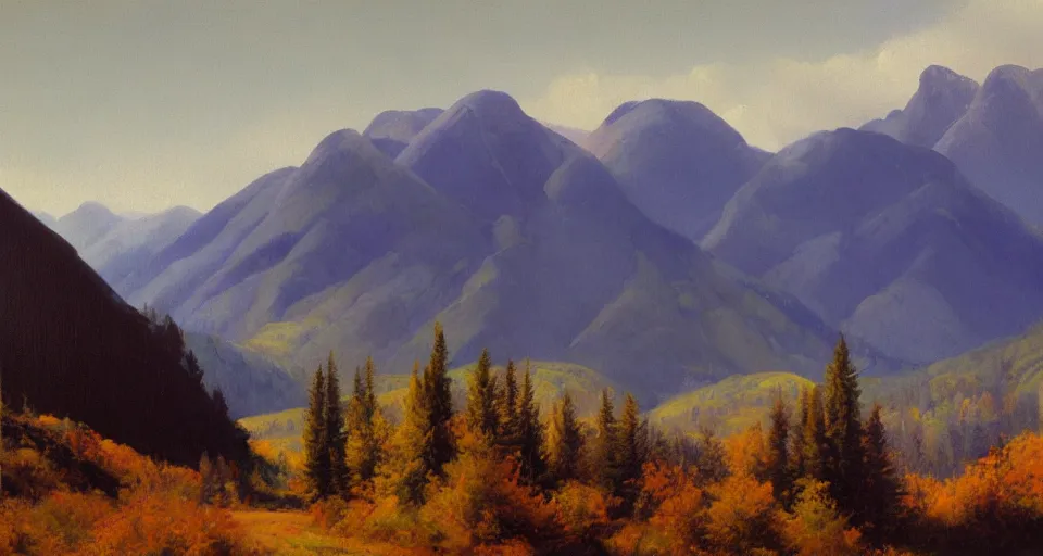 Prompt: Realist impasto painting of the Salmon River mountains by John Harris, 4k scan, oil on canvas,