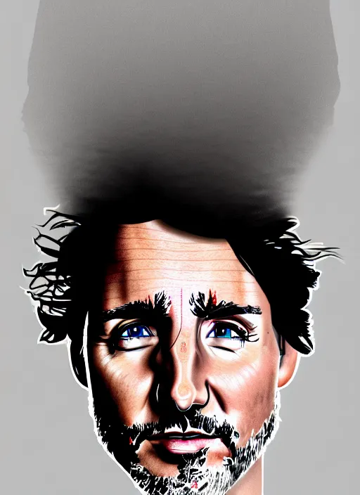 Image similar to a profile portrait of justin trudeau with a zippered opening into skull showing the cranial cavity, zippered opening in skull, inside head cobwebs, dust and rats, digital art, highly detailed