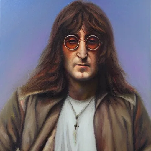 Image similar to A portrait of John Lennon, oil painting, majestic, detailed, high resolution