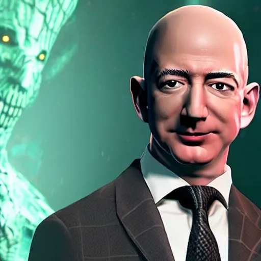 Prompt: Screenshot of Jeff Bezos as a villain in Dead By Daylight