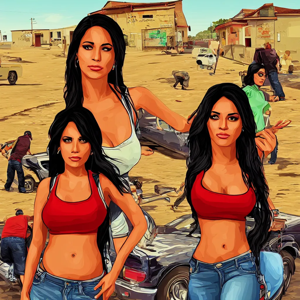 Image similar to a beautiful latina woman, in the style of gta san andreas art