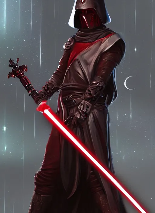 Image similar to the evil satellite Moon is holding a Jedi red sword in its hands character artstation